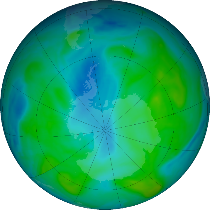Antarctic ozone map for 07 February 2020
